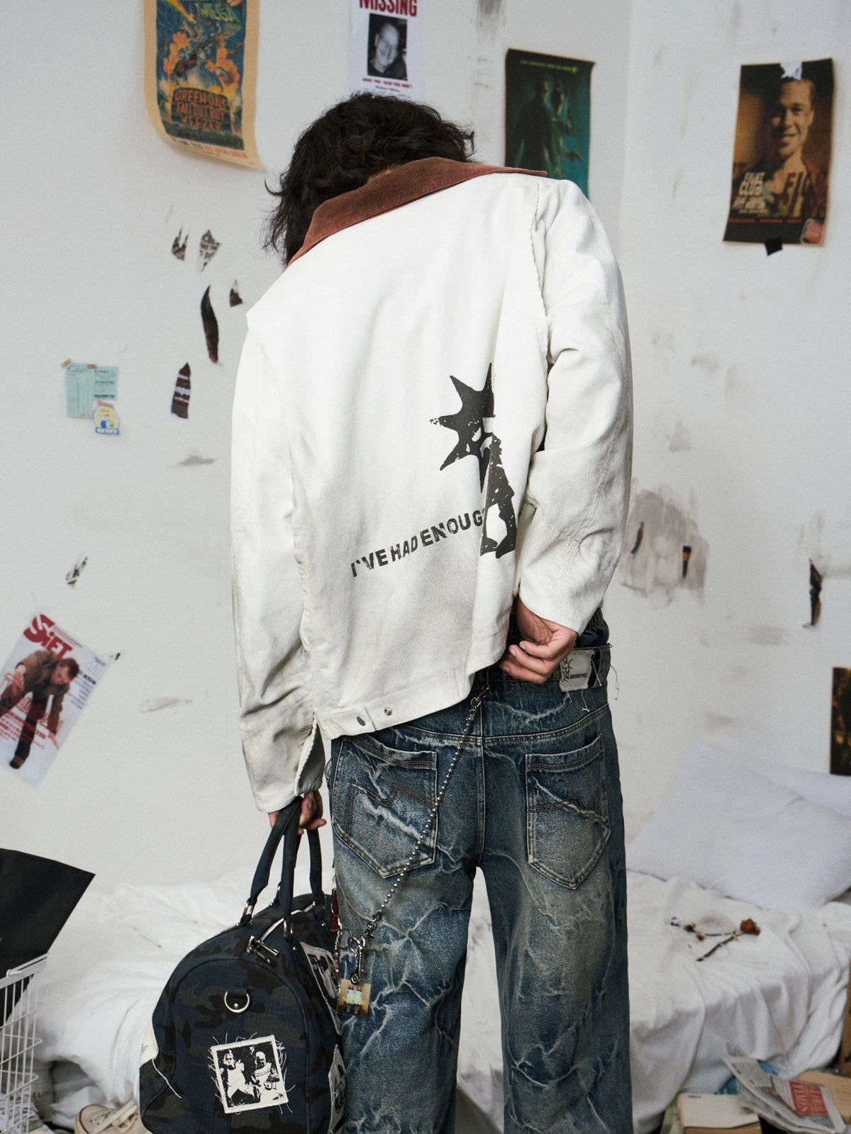 Distressed Stain White Detroit Jacket