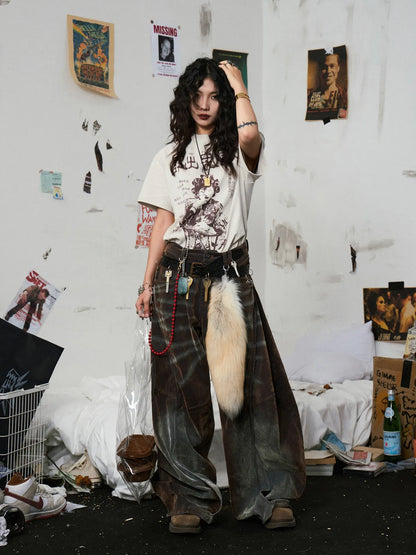 Brown Washed  Baggy Jeans