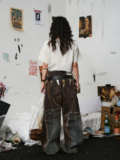 Brown Washed  Baggy Jeans
