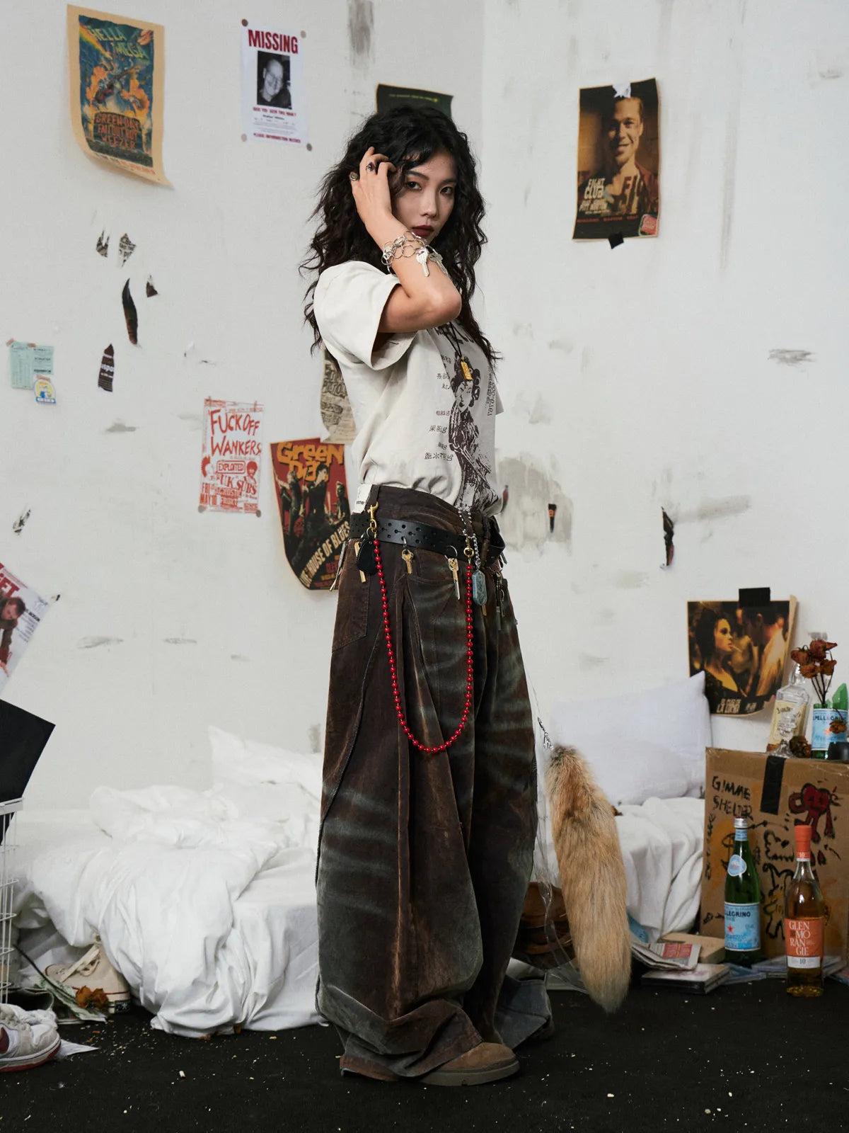 Brown Washed  Baggy Jeans