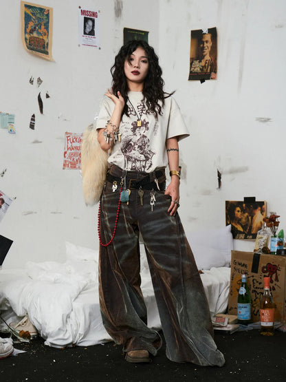 Brown Washed  Baggy Jeans