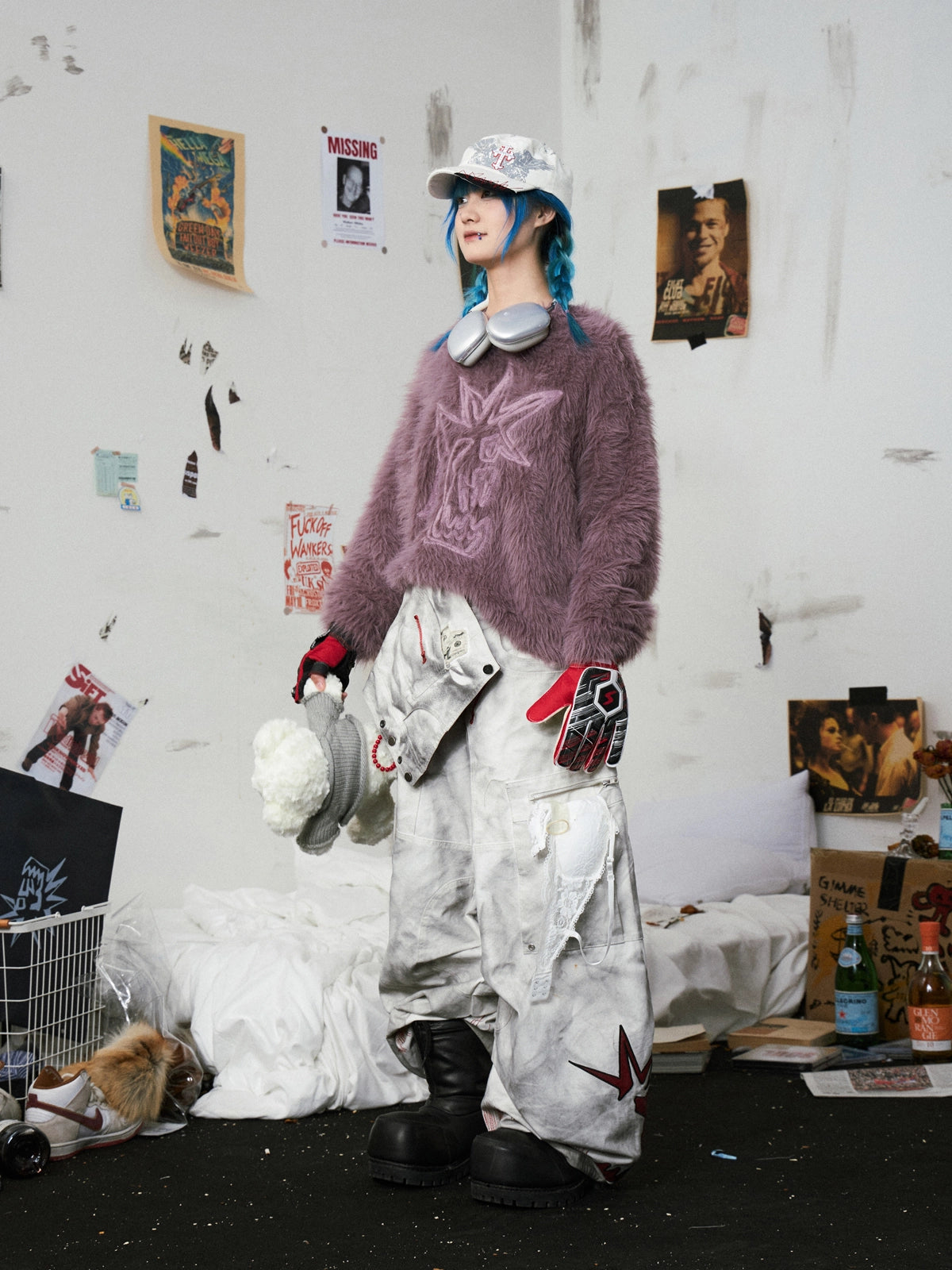 Fluffy Embroidered Hooded Knit Sweater