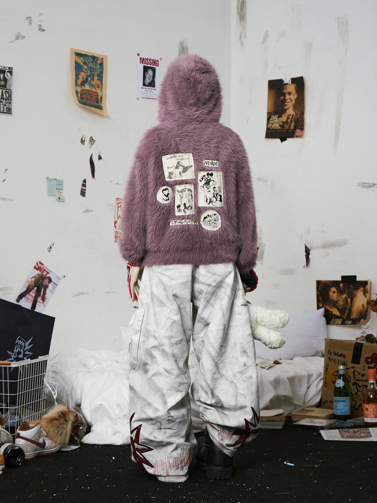 Fluffy Embroidered Hooded Knit Sweater