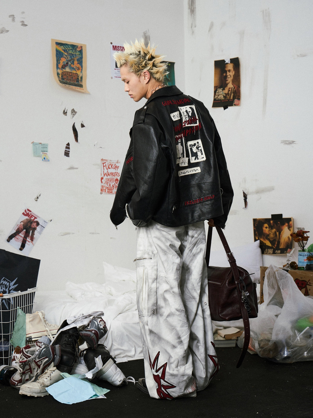 Punk Embroidered Leather Jacket