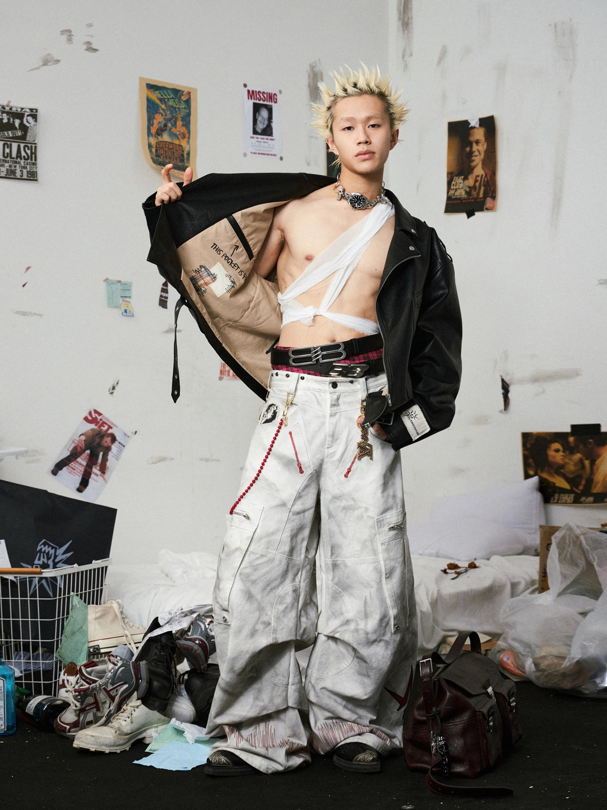 Punk Embroidered Leather Jacket