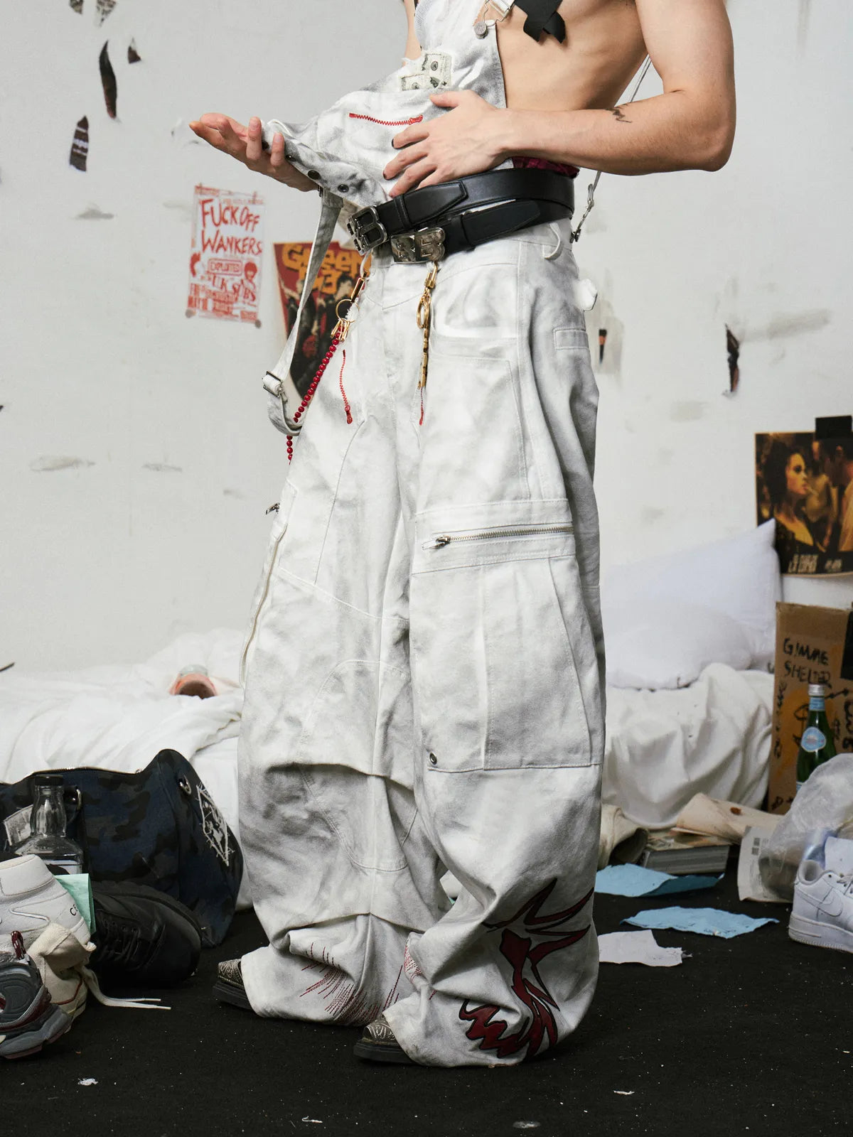 Removable Wide-Leg Overall Pants