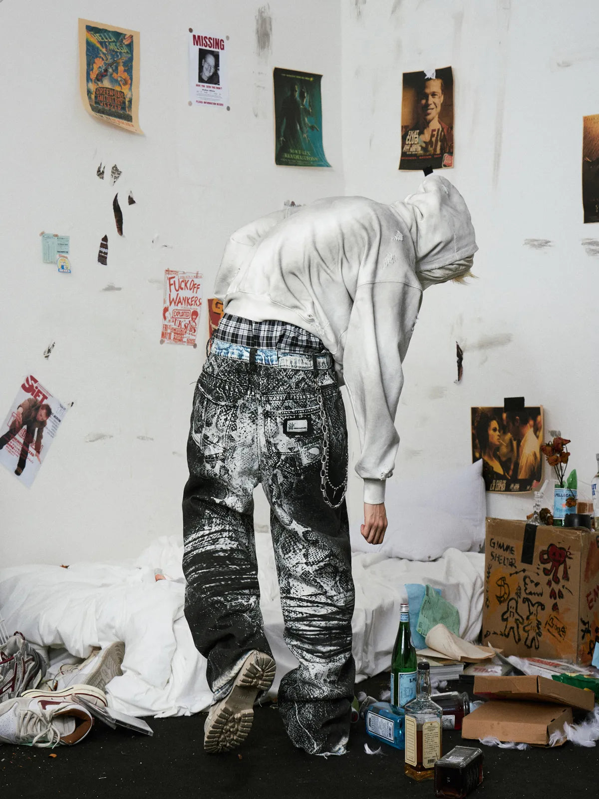 3D Snake Print Flare Jeans