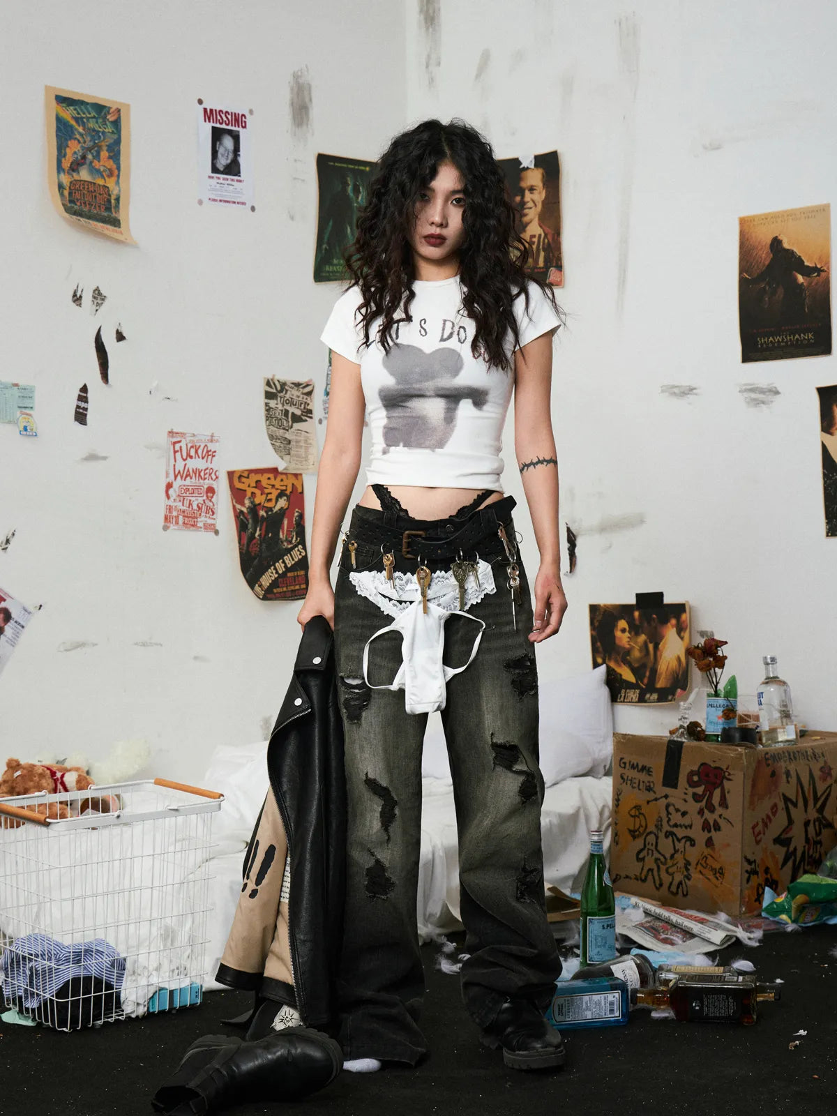 Black Distressed Flared Jeans