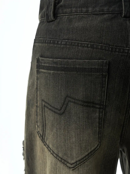 Black Distressed Flared Jeans