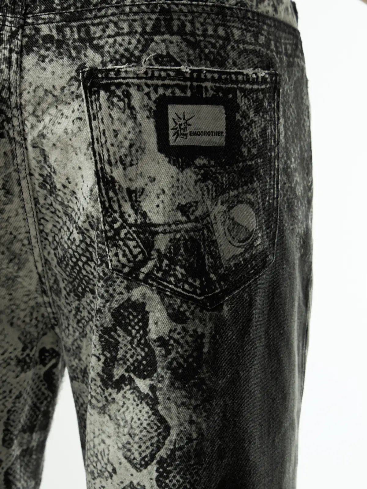 3D Snake Print Flare Jeans