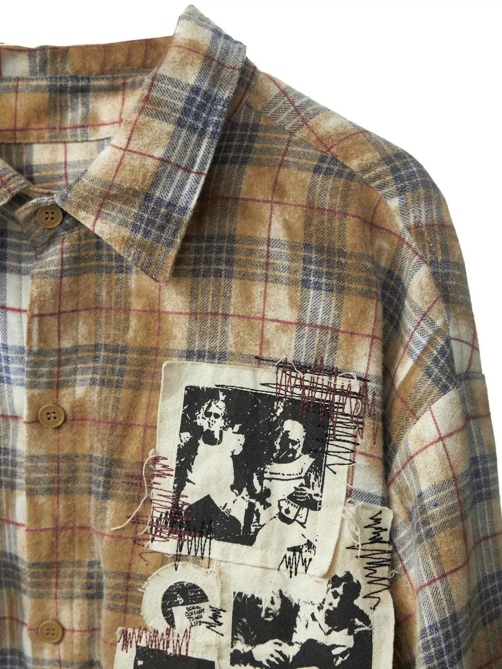 Grunge Patchwork Stain Plaid Shirt