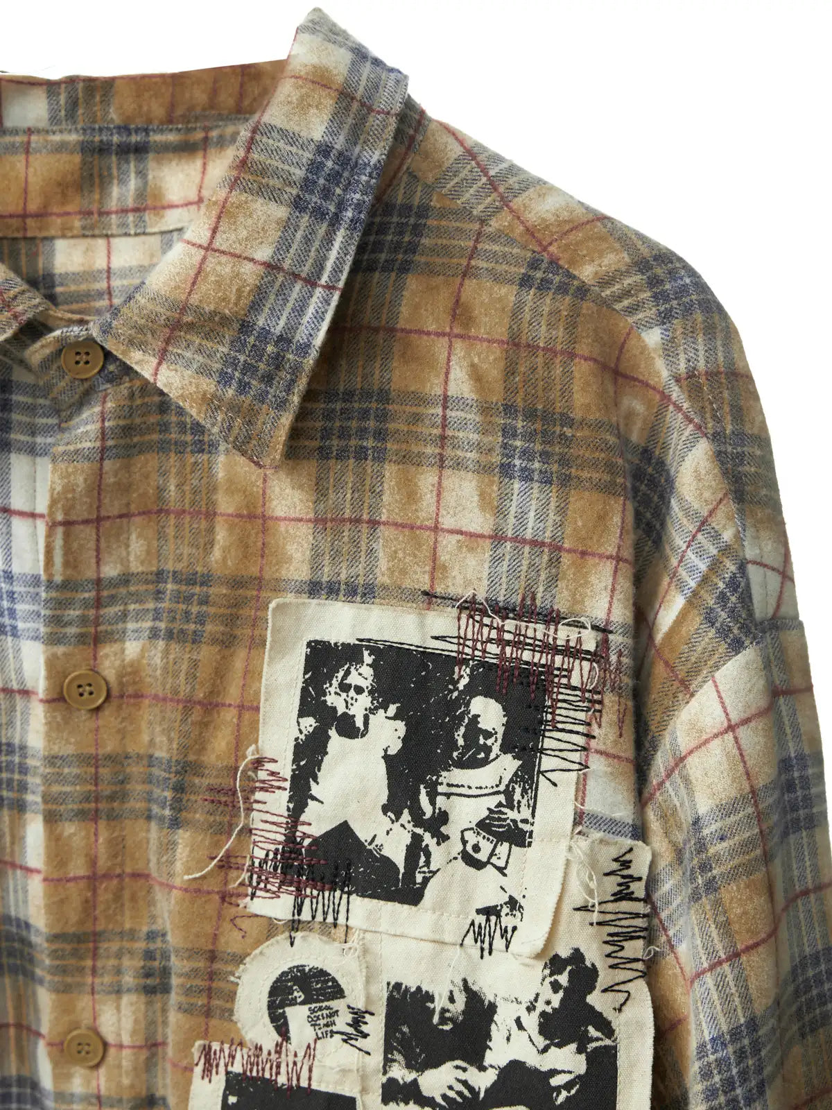 Grunge Patchwork Stain Plaid Shirt