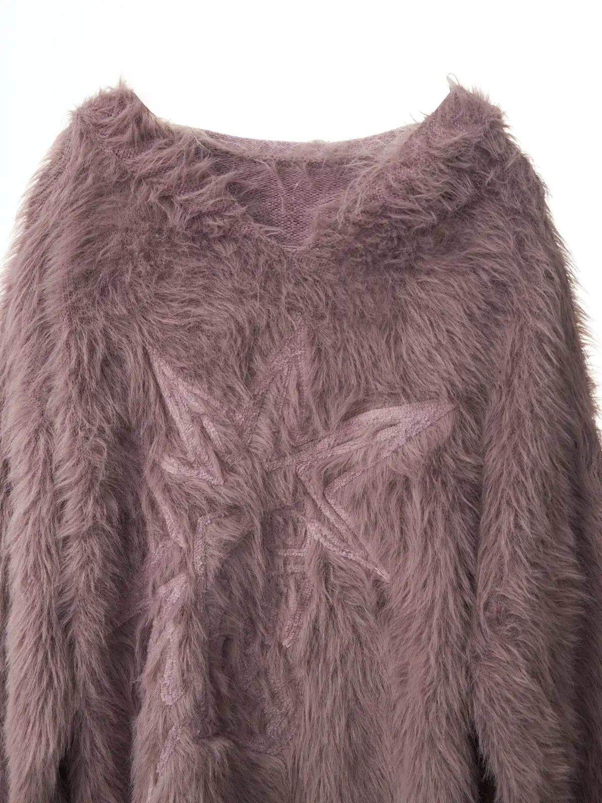 Fluffy Embroidered Hooded Knit Sweater