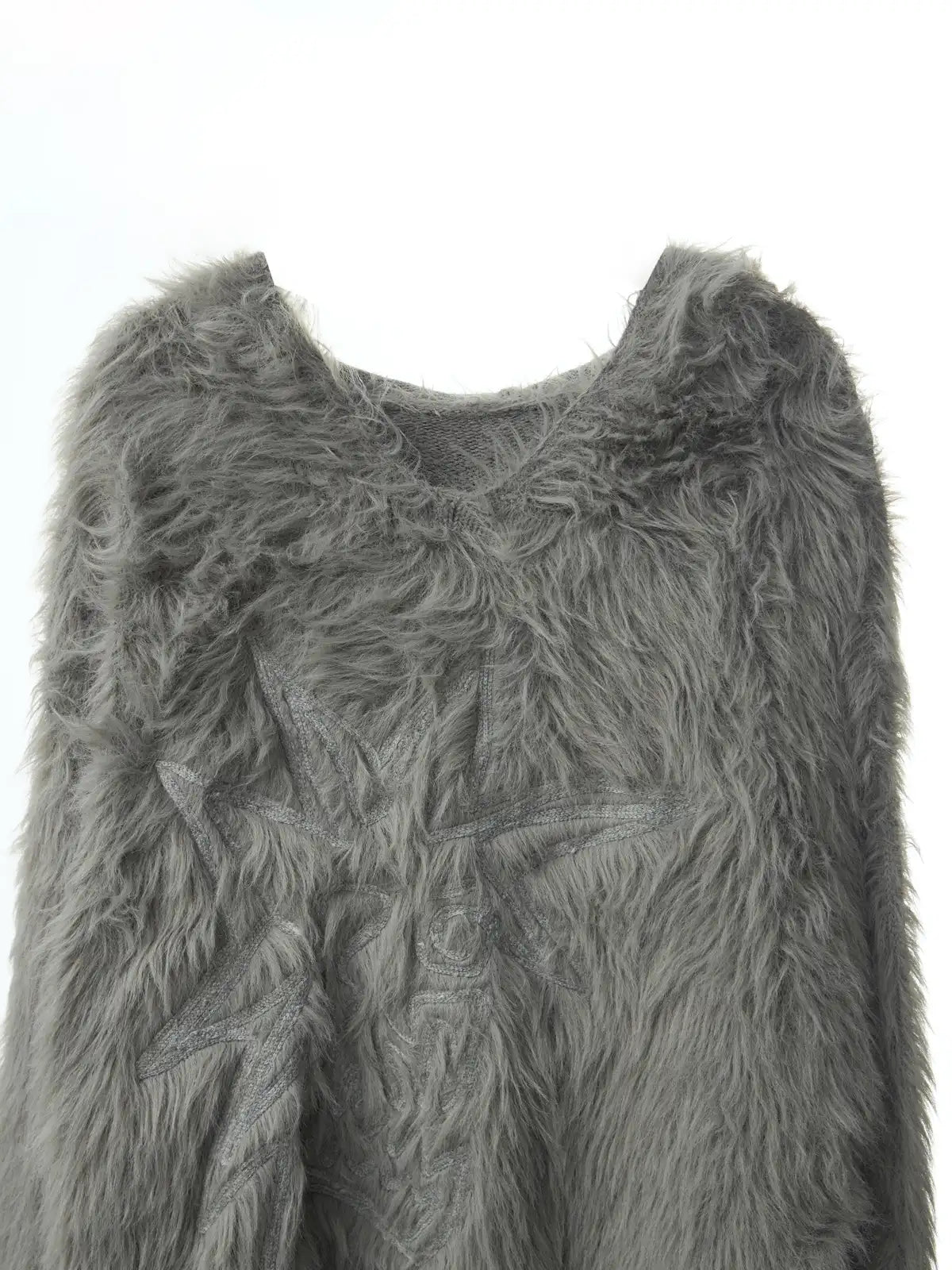 Fluffy Embroidered Hooded Knit Sweater