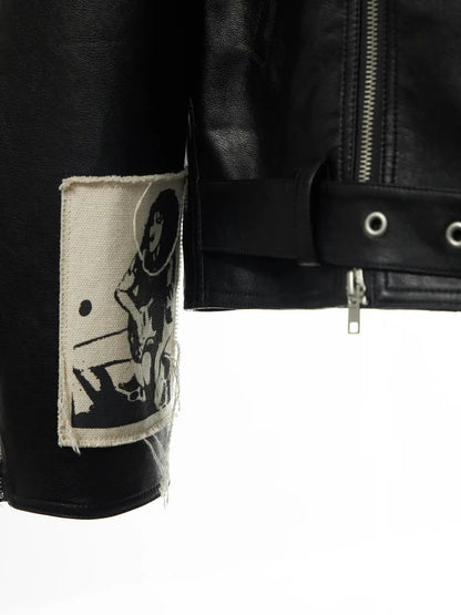 Punk Embroidered Leather Jacket