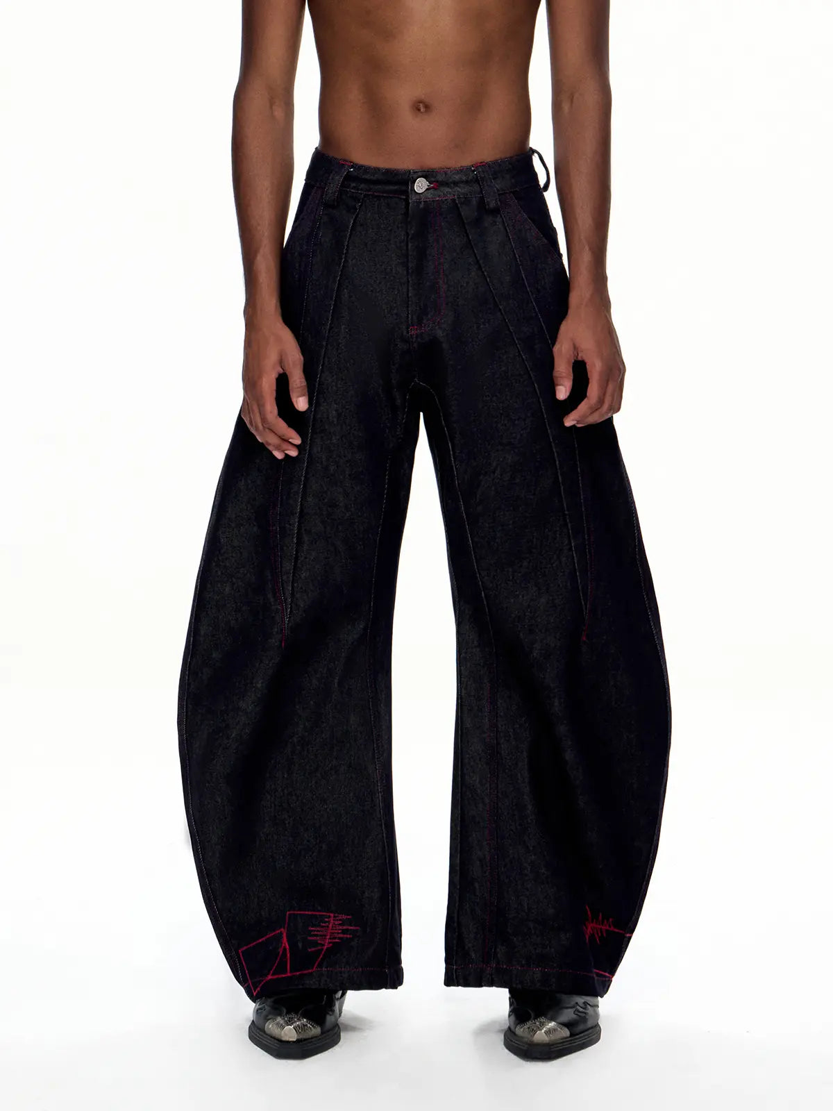 EMO "No Money No Peace" Raw Denim Curved Cut Jeans