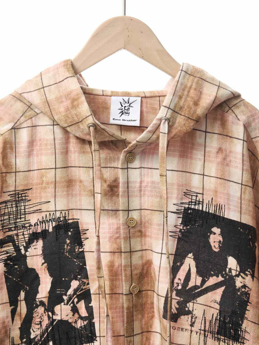 Stain Plaid Hooded Shirt