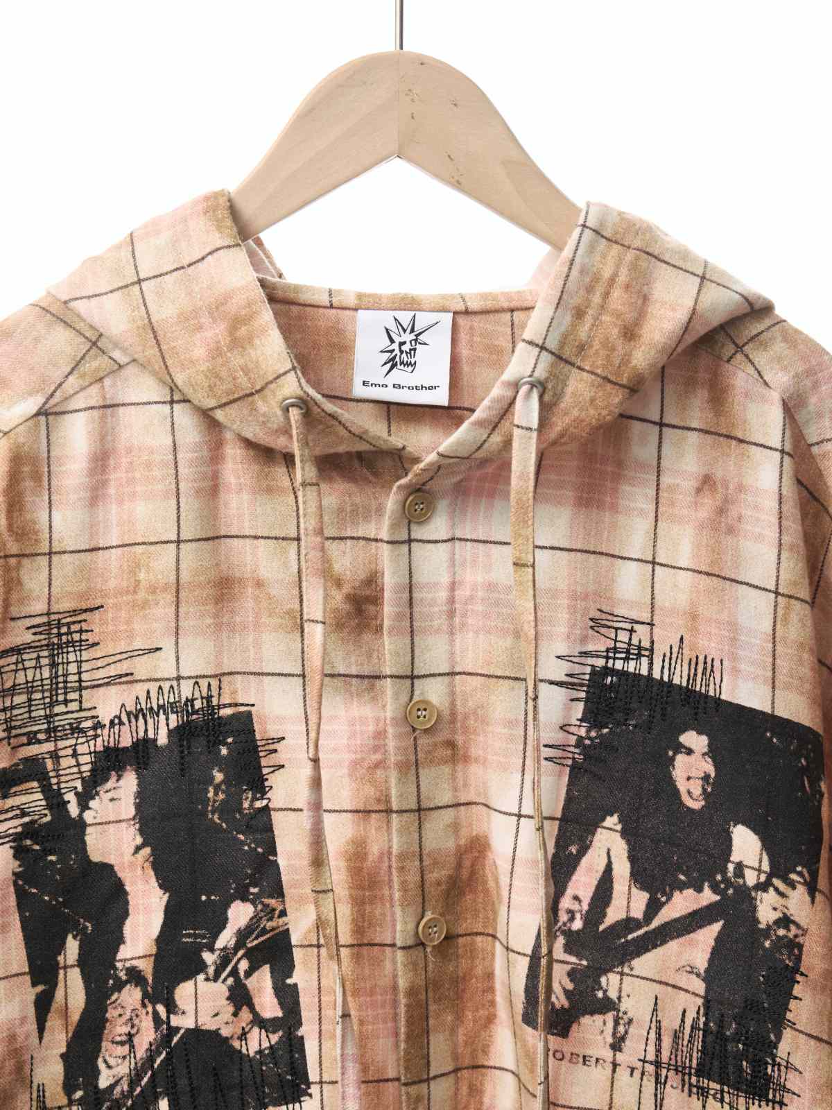 Stain Plaid Hooded Shirt