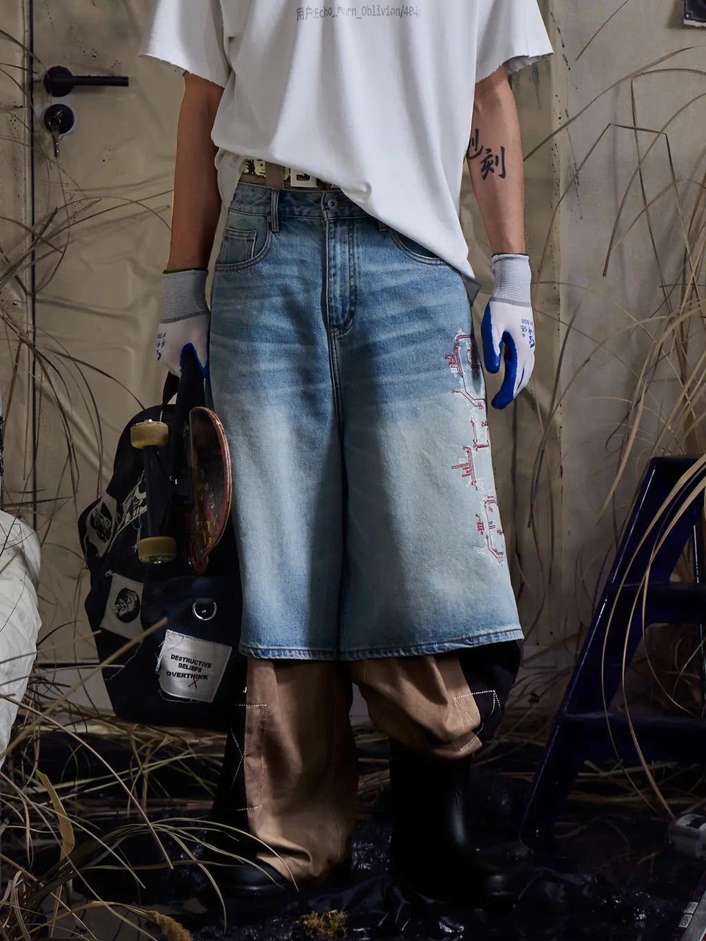 model wearing Wide Leg Denim Jorts blue