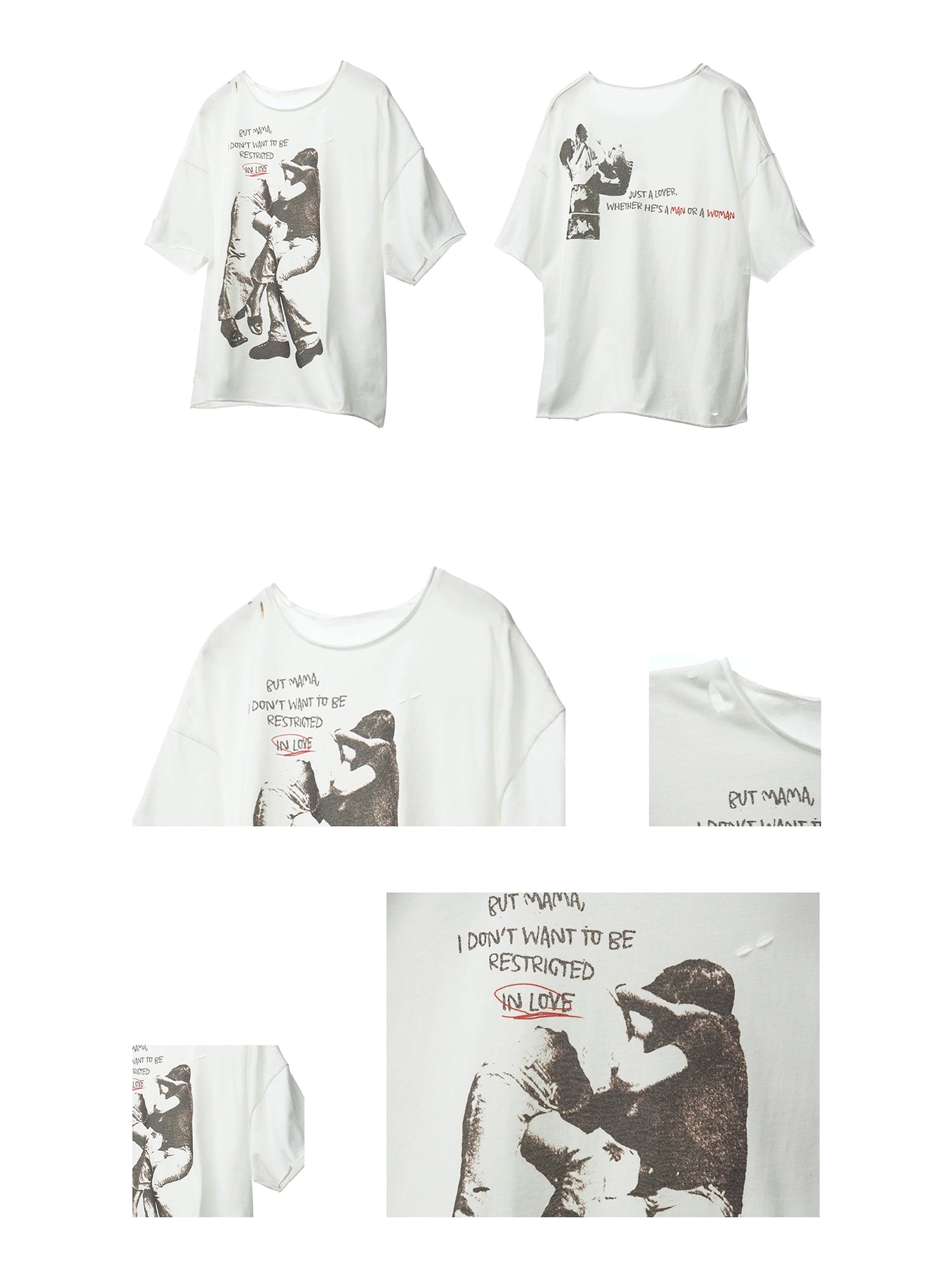 Distressed White Loose T-Shirt