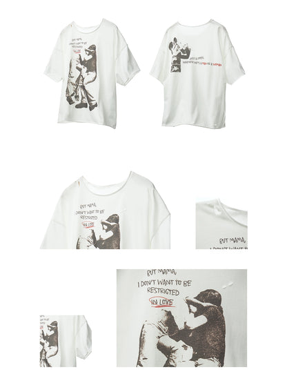 Distressed White Loose T-Shirt