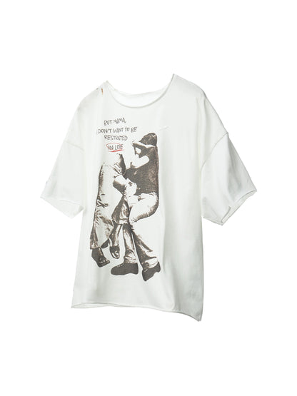 Distressed White Loose T-Shirt