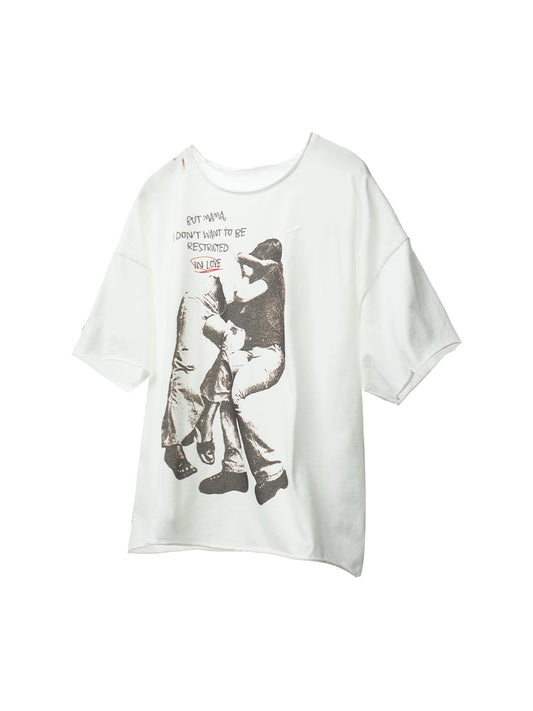 Distressed White Loose T-Shirt