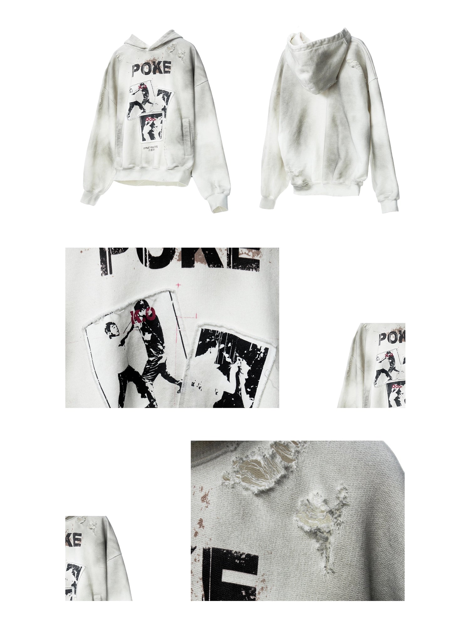 Dyed Distressed Print Hoodie