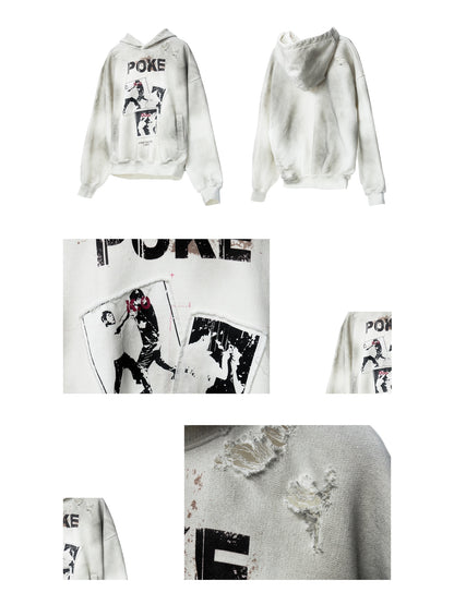 Dyed Distressed Print Hoodie