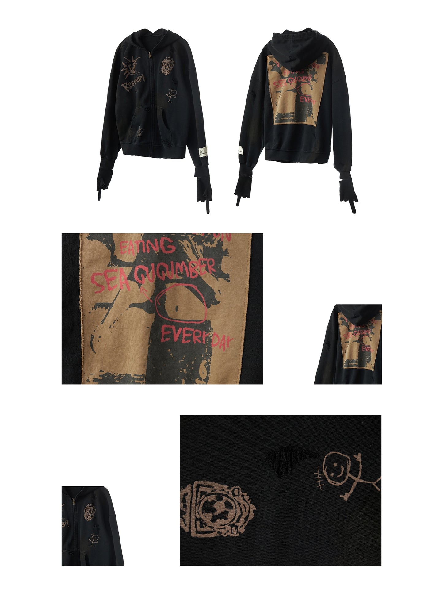 Punk Ripped Zip-Up Hoodie