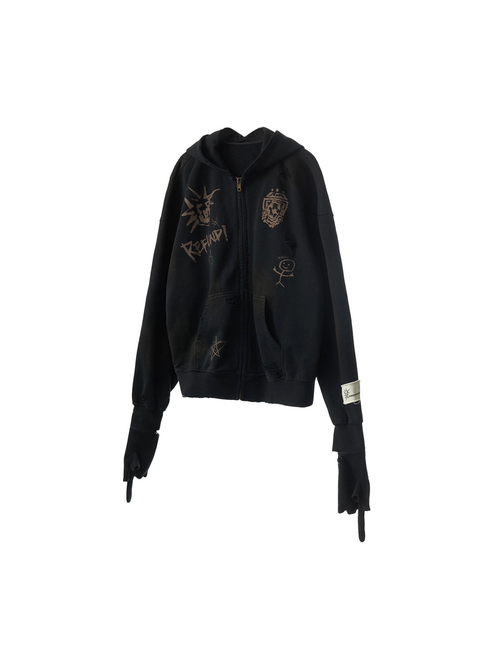 Punk Ripped Zip-Up Hoodie