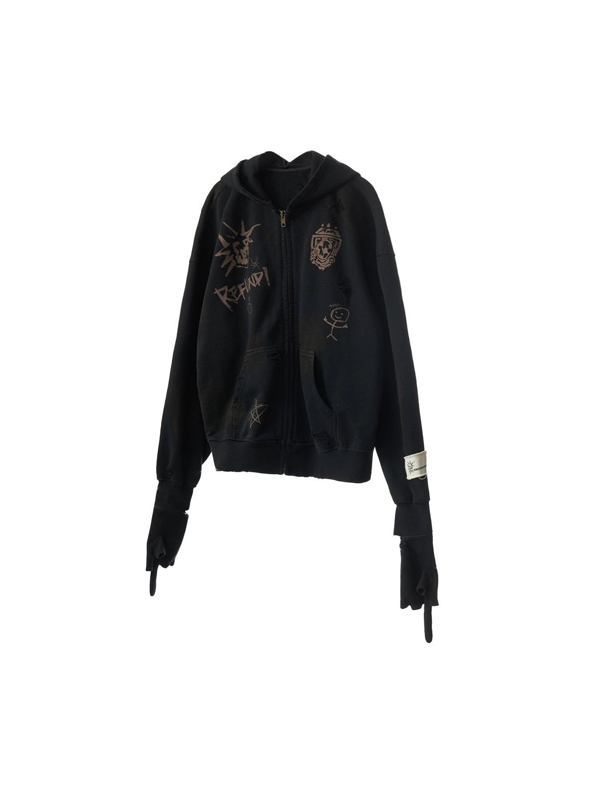 Punk Ripped Zip-Up Hoodie