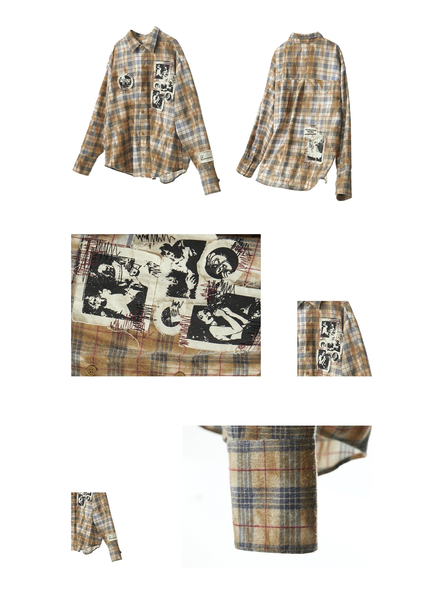 Grunge Patchwork Stain Plaid Shirt