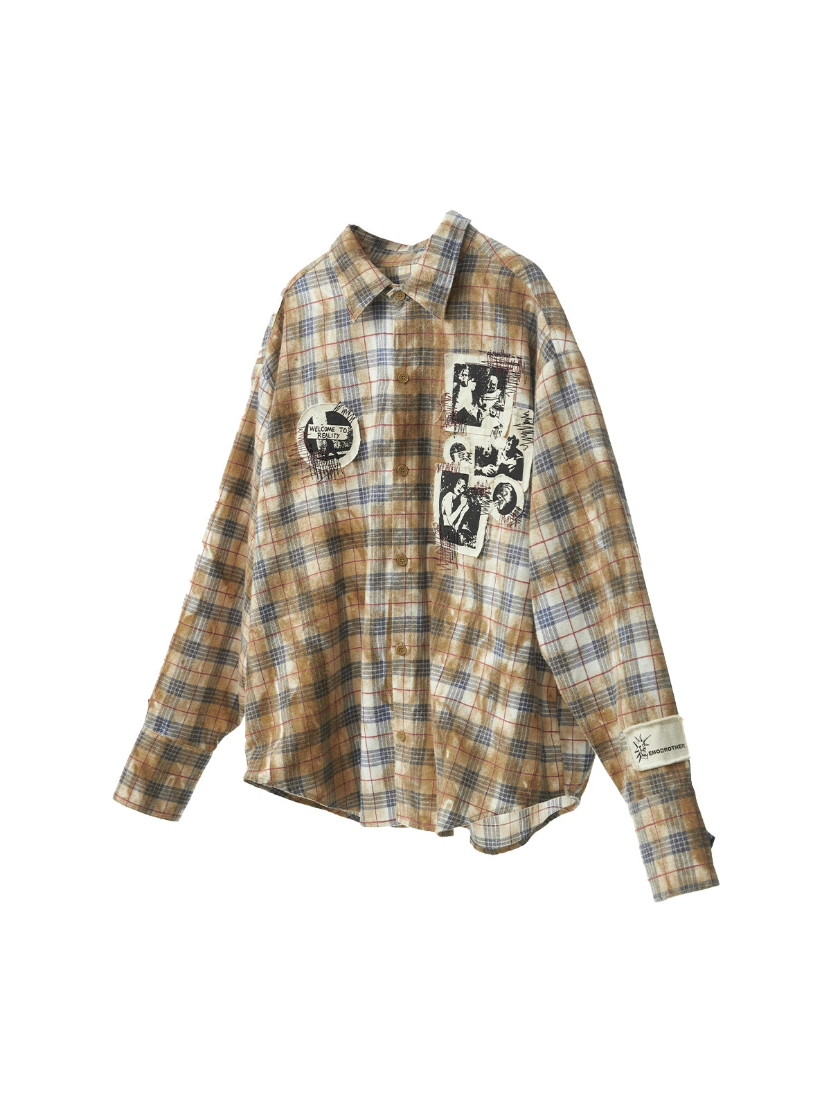 Grunge Patchwork Stain Plaid Shirt