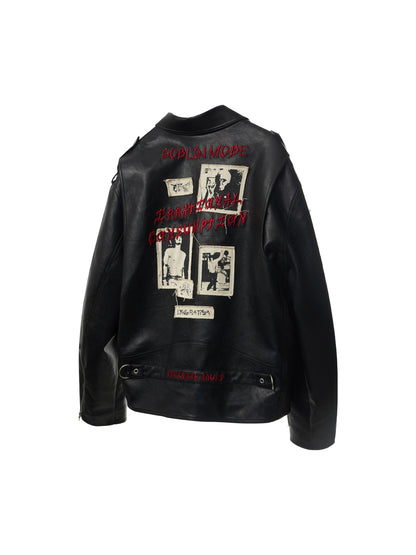 Punk Embroidered Leather Jacket