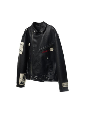 Punk Embroidered Leather Jacket