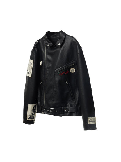 Punk Embroidered Leather Jacket