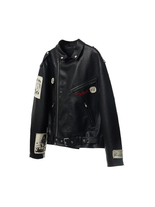 Punk Embroidered Leather Jacket