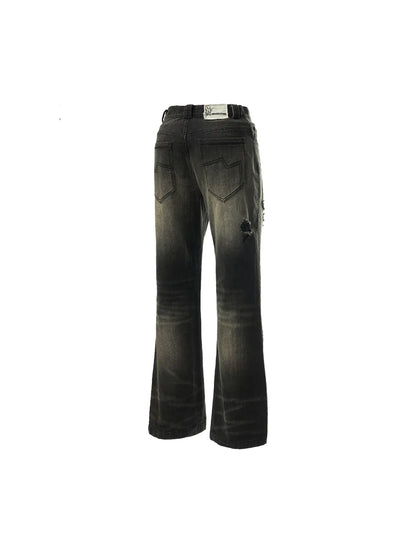 Black Distressed Flared Jeans