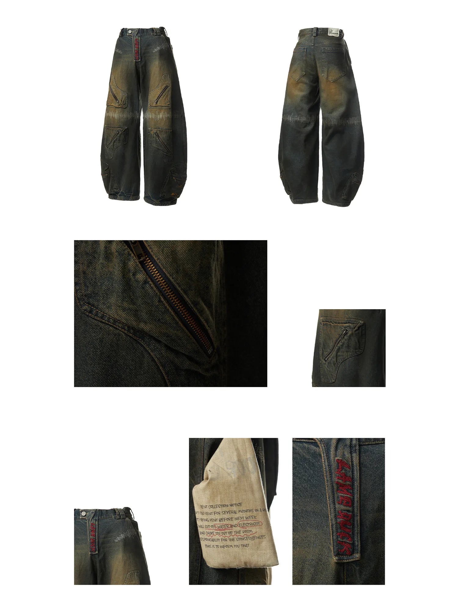 Oxidation Distressed Cargo Jeans Detail