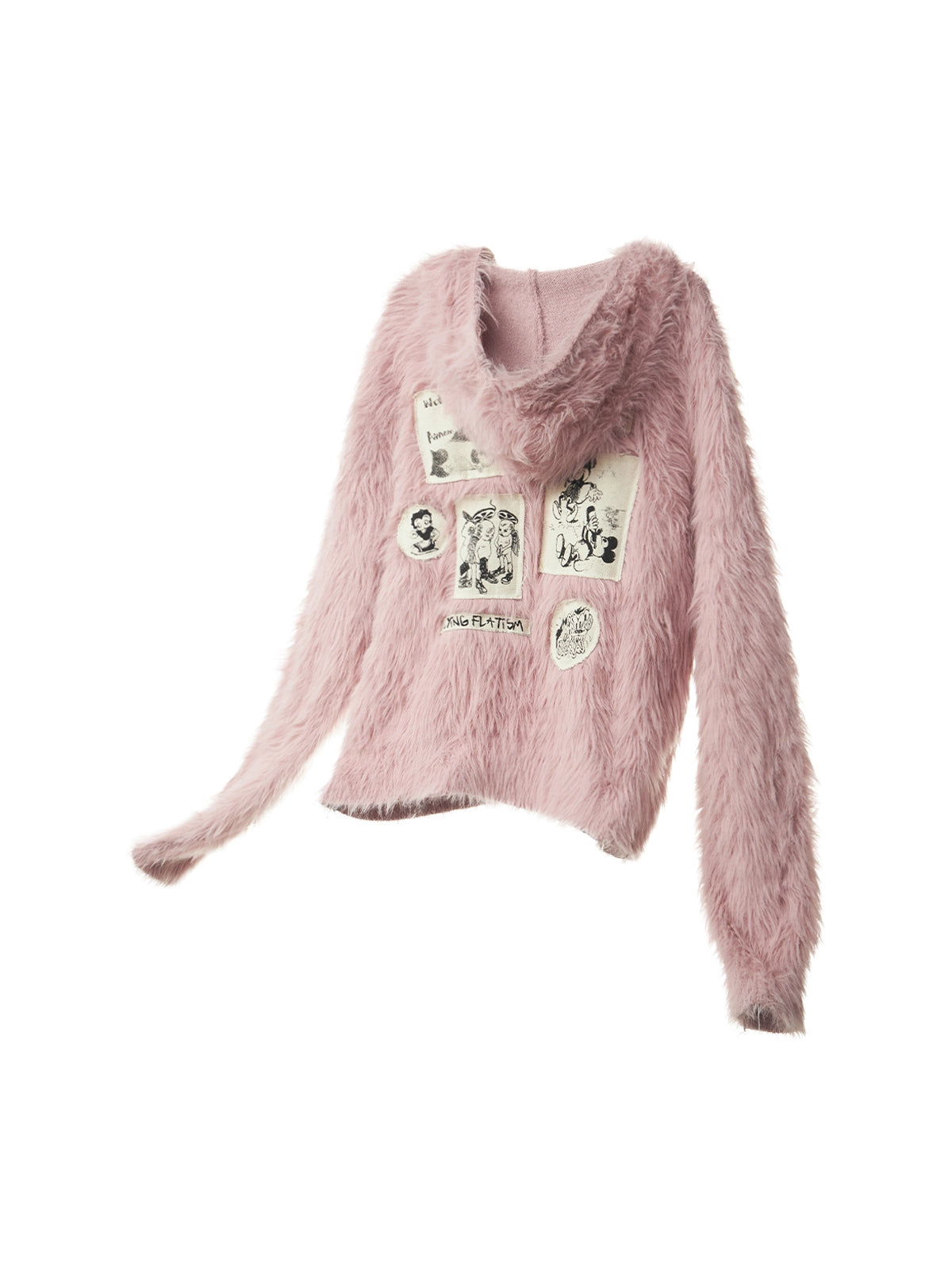 Fluffy Embroidered Hooded Knit Sweater – EMOBROTHER Fluffy Embroidered Hooded Knit Sweater – EMOBROTHER