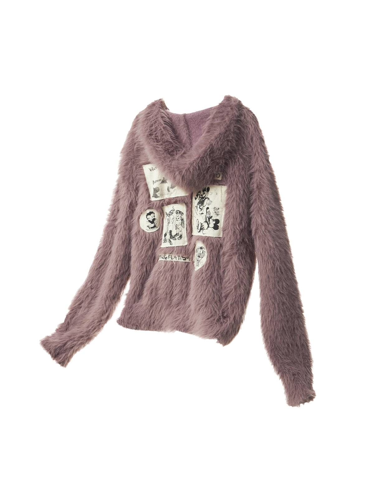 Fluffy Embroidered Hooded Knit Sweater