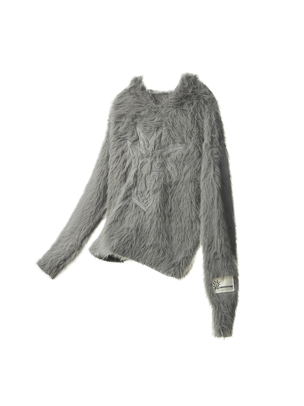 Fluffy Embroidered Hooded Knit Sweater
