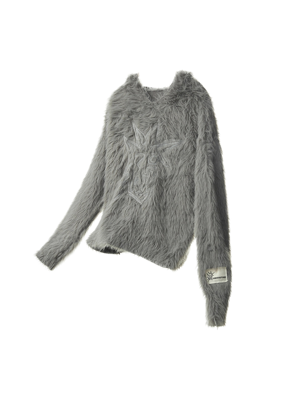Fluffy Embroidered Hooded Knit Sweater
