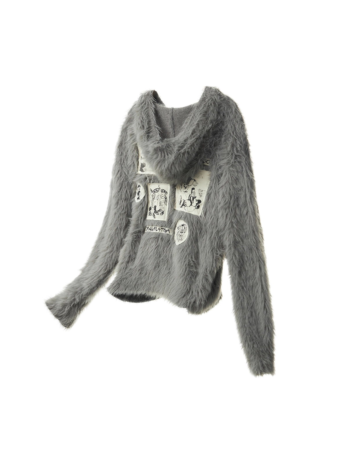 Fluffy Embroidered Hooded Knit Sweater