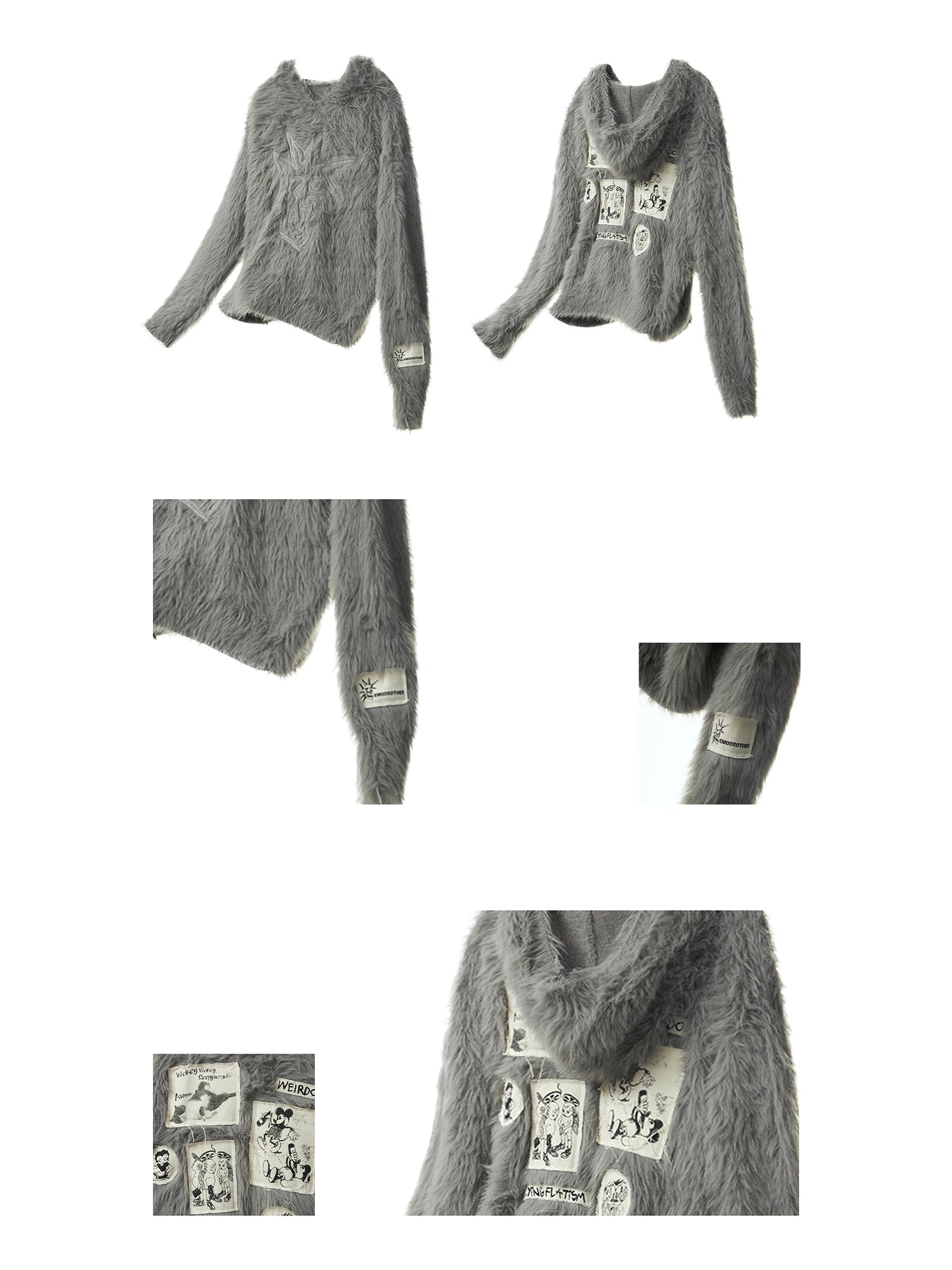 Fluffy Embroidered Hooded Knit Sweater