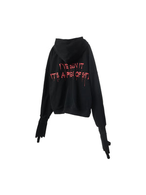 Punk Black Hoodie With Detachable Gloves