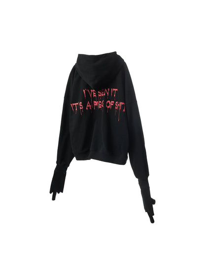 Punk Black Hoodie With Detachable Gloves