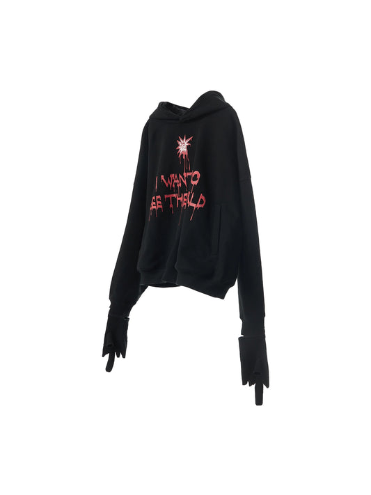 Punk Black Hoodie With Detachable Gloves