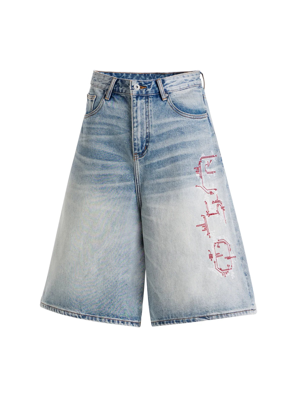 Wide Leg Denim Jorts blue